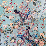 Трехместный диван из натурального бука бирюзовый с изображением птиц и цветов Turquoise Chinoiserie Garden Sofa варинант исполнения - 9 | Loft Concept в Ижевске