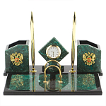 Настольный письменный набор из змеевика с часами и гербом Successful Leader варинант исполнения - 1 | Loft Concept в Ижевске