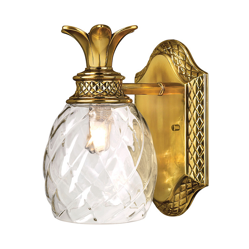 Бра для ванных комнат с прозрачным стеклянным плафоном в форме ананаса и декоративным основанием с рельефным узором Hinkley Бронза Латунь Прозрачное Стекло в Ижевске | Loft Concept 
