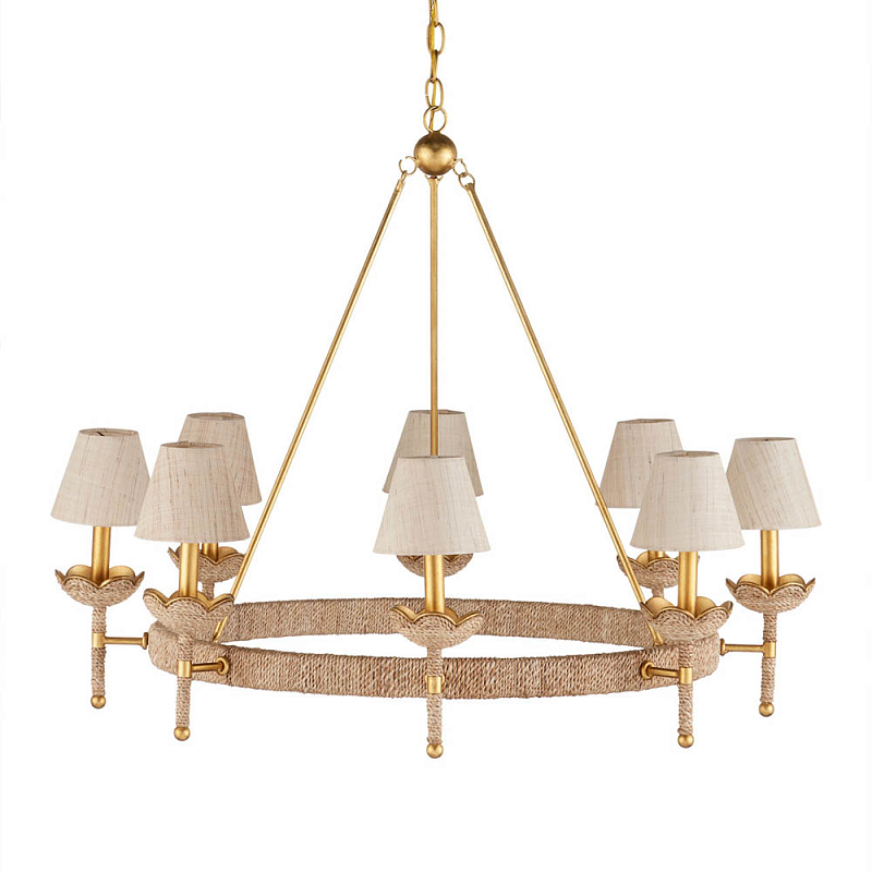 Люстра из кованого железа с отделкой плетеной веревкой и сусальным золотом Parisian Style Золотой Бежевый в Ижевске | Loft Concept 