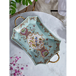 Блюдо прямоугольное из голубого фарфора с ручками и рисунком птиц и цветов Blue Garden варинант исполнения - 3 | Loft Concept в Ижевске