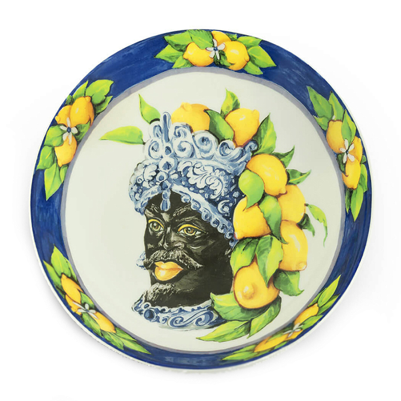 Тарелка Abhika SOUP PLATE MORO HEAD D 22,5 Blue Темно-синий Желтый в Ижевске | Loft Concept 