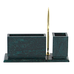 Настольный письменный набор с гербом России и часами из природного камня змеевик Successful Leader варинант исполнения - 3 | Loft Concept в Ижевске