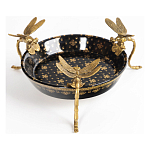 Блюдо черного цвета из фрафора на бронзовых ножках в виде стрекоз Eden Garden варинант исполнения - 1 | Loft Concept в Ижевске