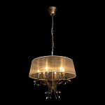 Люстра подвесная круглая с тканевым полупрозрачным абажуром и подвесками 6 ламп Gilded Elegance варинант исполнения - 3 | Loft Concept в Ижевске