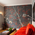 Обои ручная роспись Summer Night Blossom Original colourway on Edo Night painted silk варинант исполнения - 2 | Loft Concept в Ижевске