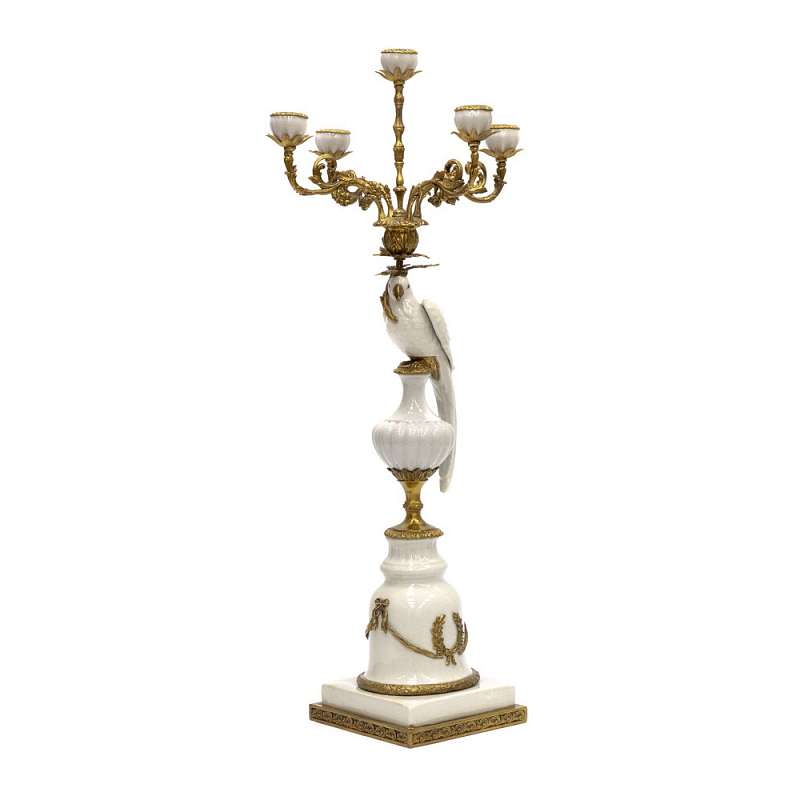 Подсвечник белый Попугай из фарфора с бронзовыми элементами Eden Garden Белый Бронза в Ижевске | Loft Concept 