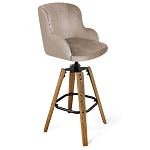 Барный стул со спинкой и подлокотниками на 4-х коричневых ножках Бежевый Велюр Ava Charm варинант исполнения - 1 | Loft Concept в Ижевске