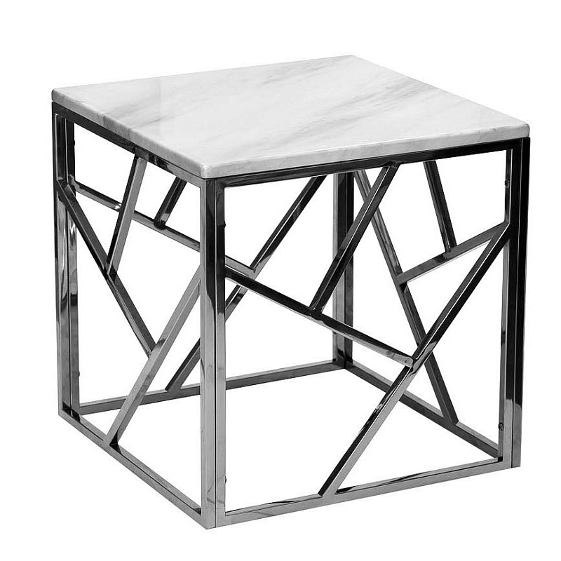 Приставной стол Serene Furnishing Chrome Marble Top Side Table Хром Белый в Ижевске | Loft Concept 