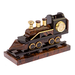 Часы настольные в виде паровоза из натурального камня Обсидиан Train Stone Clock варинант исполнения - 5 | Loft Concept в Ижевске