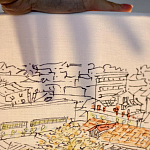 Настольная лампа с принтом на белом тканевом абажуре Roof Garden Lamp варинант исполнения - 2 | Loft Concept в Ижевске