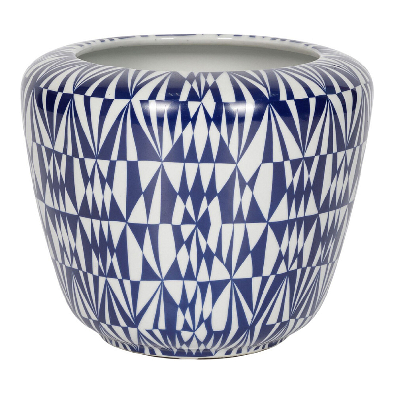 Кашпо с орнаментом в сочетании белого и синего цвета Artistic Flowerpot Синий Белый в Ижевске | Loft Concept 