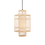 Подвесной светильник из деревянных прутьев с плафоном из натуральной ткани Light Inside the Cell варинант исполнения - 2 | Loft Concept в Ижевске