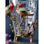 Ваза стеклянная прозрачная с бронзовым основанием в виде ветвей и фарфоровыми птичками Eden Garden варинант исполнения - 5 | Loft Concept в Ижевске