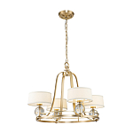 Люстра цвета латунь с 4-мя тканевыми абажурами и стеклянными шарами Quoizel варинант исполнения - 2 | Loft Concept в Ижевске