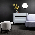 Круглый пуф на металлических ножках с обивкой из рогожки Casey Poof варинант исполнения - 4 | Loft Concept в Ижевске