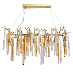 Люстра линейная золотого цвета с декоративными ветвями и длинными стеклянными подвесками в форме сосулек Droplet Chandelier варинант исполнения - 1 | Loft Concept в Ижевске