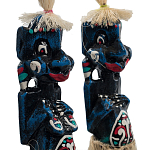 Комплект из 2-х деревянных статуэток Asmat Straw Headdress Statuettes Blue Red варинант исполнения - 3 | Loft Concept в Ижевске