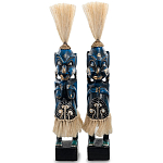 Комплект из 2-х деревянных статуэток Asmat Straw Headdress Statuettes Dark Blue варинант исполнения - 4 | Loft Concept в Ижевске