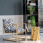 Кресло с металлическим золотистым каркасом и мягкой обивкой с чёрно-белым принтом зебры Wild animals варинант исполнения - 5 | Loft Concept в Ижевске