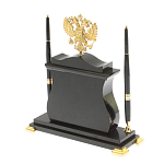 Часы настольные с Гербом России и 2-мя шариковыми ручками в комплекте Stone Clock варинант исполнения - 3 | Loft Concept в Ижевске