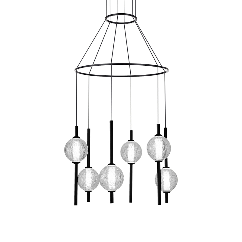 Люстра светодиодная с 6-ю сферическими стеклянными плафонами Splatter Прозрачный Черный в Ижевске | Loft Concept 