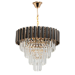 Люстра из черного металла с многоярусными подвесками из прозрачного хрусталя на золотой цепи Empire Black Chandelier Crystal варинант исполнения - 2 | Loft Concept в Ижевске