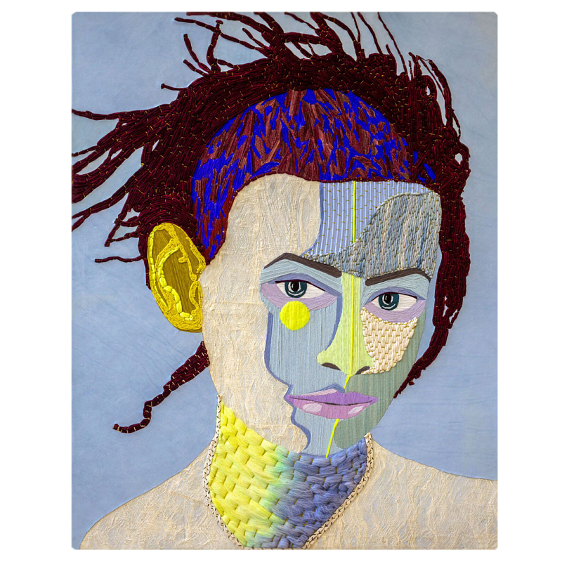Картина с вышивкой Портрет wall panel People with the yellow ear 2 Синий Желтый в Ижевске | Loft Concept 