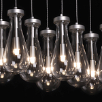 Люстра с 9-ю прозрачными плафонами из стекла в форме капли на прямоугольном потолочном основании цвета хром Lucid Rain  варинант исполнения - 5 | Loft Concept в Ижевске