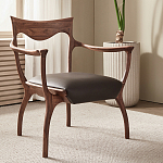 Стул деревянный с мягким сиденьем из коричневой натуральной кожи Moon Walnut Furniture варинант исполнения - 1 | Loft Concept в Ижевске