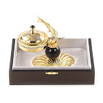 Икорница с декором "Стерлядка на ракушке" с гравировкой на подставке из натурального камня Обсидиан Decorative Cavair Dishes варинант исполнения - 4 | Loft Concept в Ижевске