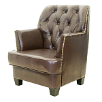 Кресло кожаное c мягкими подлокотниками на 4-х деревянных ножках из массива березы Joseph Armchair brown варинант исполнения - 2 | Loft Concept в Ижевске