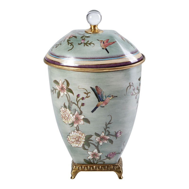 Ваза с крышкой и цветочным узором Genuine Chinese Classics Серый Мульти Бронза в Ижевске | Loft Concept 