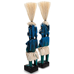 Комплект из 2-х деревянных статуэток Asmat Straw Headdress Statuettes Blue Tattoo варинант исполнения - 2 | Loft Concept в Ижевске