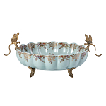 Чаша из голубого фарфора на бронзовых ножках с рисунком цветов и фигурками стрекоз Blue Garden варинант исполнения - 1 | Loft Concept в Ижевске