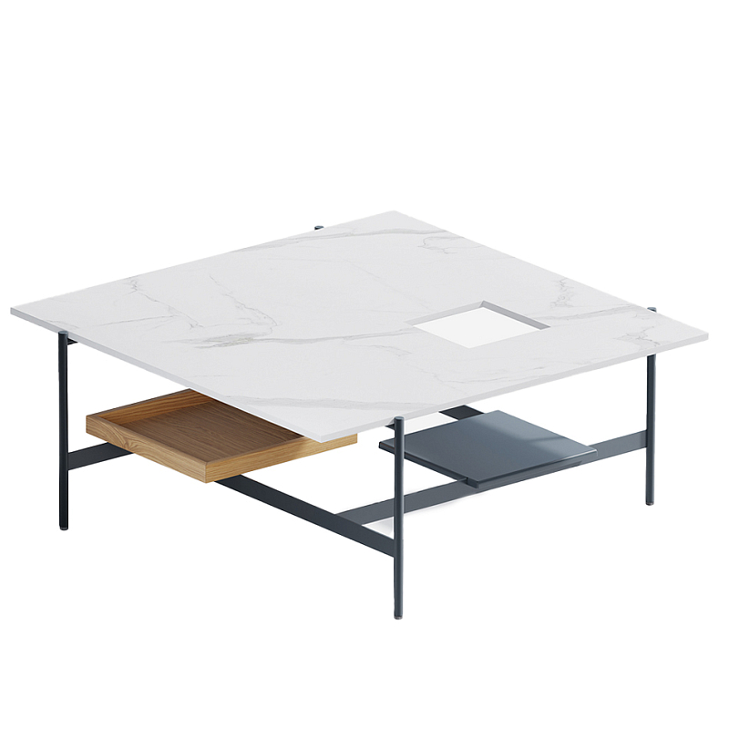 Karat журнальный столик с съемным подносом Графит Белый Мрамор Bianco в Ижевске | Loft Concept 