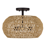 Потолочный светильник с плафоном из плетеного джута и черным каркасом Quoizel варинант исполнения - 2 | Loft Concept в Ижевске