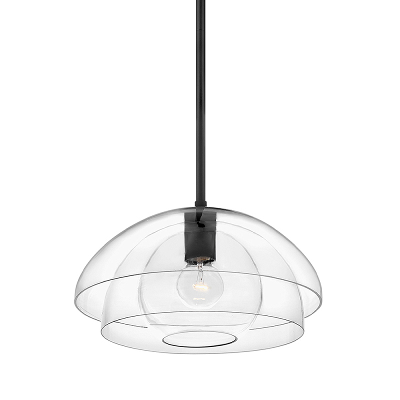 Подвесной светильник с прозрачным двойным стеклянным плафоном в форме купола и внутренней сферой Hinkley Латунь Прозрачное Стекло Черный в Ижевске | Loft Concept 