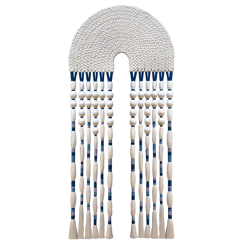 Настенное украшение из нитей Корона с кисточками Crown Wall Hanging Молочный Синий в Ижевске | Loft Concept 
