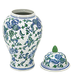 Ваза с крышкой и зелено-голубым рисунком на белом фоне 51 см Blue & White Ornament варинант исполнения - 2 | Loft Concept в Ижевске