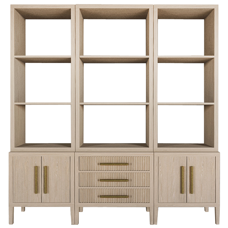 Модульный стеллаж Primo из трех составных элементов Светлый дуб Древесина Золотой в Ижевске | Loft Concept 