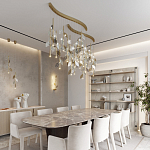 Подвесной светильник с золотистой вертикальной трубкой и декоративными прозрачными листьями из стекла Sylva  варинант исполнения - 7 | Loft Concept в Ижевске