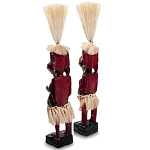 Комплект из 2-х деревянных статуэток Asmat Straw Headdress Statuettes Red Turquoise Tattoo варинант исполнения - 2 | Loft Concept в Ижевске