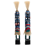 Комплект из 2-х деревянных статуэток Asmat Straw Headdress Statuettes Blue Colorful Tattoo варинант исполнения - 5 | Loft Concept в Ижевске