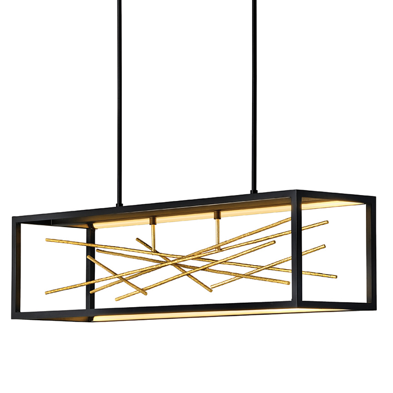 Люстра прямоугольная черного цвета с декором в виде ветвей в золотой отделке Hinkley Золотой Черный в Ижевске | Loft Concept 