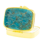 Таблетница карманная прямоугольная с 2-мя отделениями с зеркалом и накладкой из натурального камня Апатит Голубой Gold Stone Pillboxes варинант исполнения - 2 | Loft Concept в Ижевске