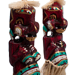 Комплект из 2-х деревянных статуэток Asmat Straw Headdress Statuettes Red Turquoise Tattoo варинант исполнения - 3 | Loft Concept в Ижевске