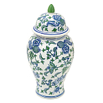 Ваза с крышкой и зелено-голубым рисунком на белом фоне 51 см Blue & White Ornament варинант исполнения - 1 | Loft Concept в Ижевске