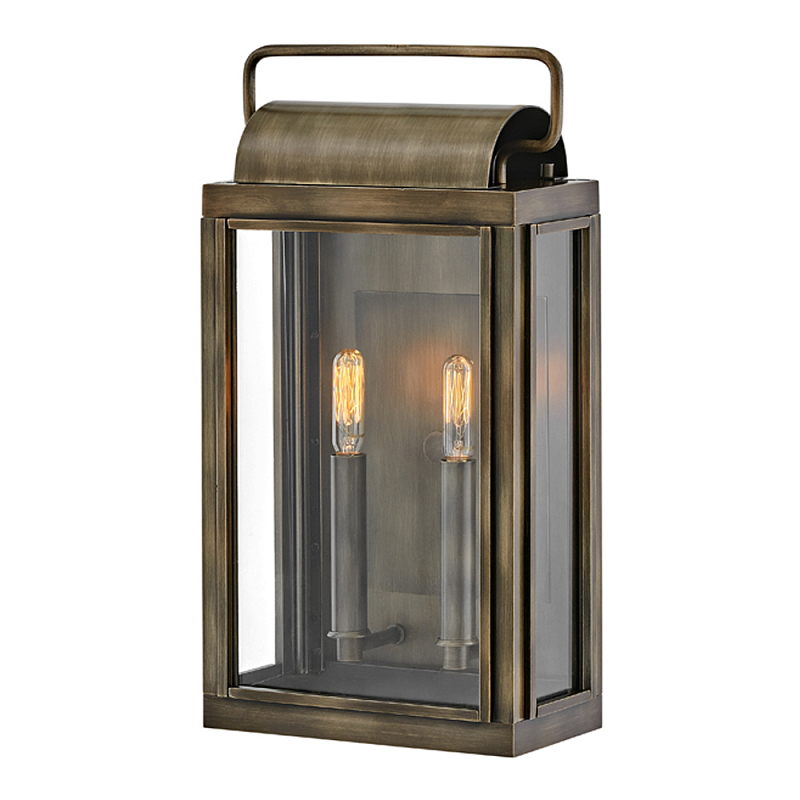 Настенный фонарь прямоугольной формы цвета состаренная латунь с двумя лампами Hinkley Бронза Прозрачное Стекло в Ижевске | Loft Concept 
