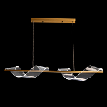 Люстра линейная золотистого цвета с двумя прозрачными волнистыми элементами Wave Line варинант исполнения - 3 | Loft Concept в Ижевске
